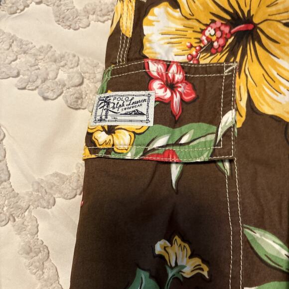 Polo Ralph Lauren Swim Trunks Mens XLarge Brown Floral Drawstring Pockets - Picture 5 of 6